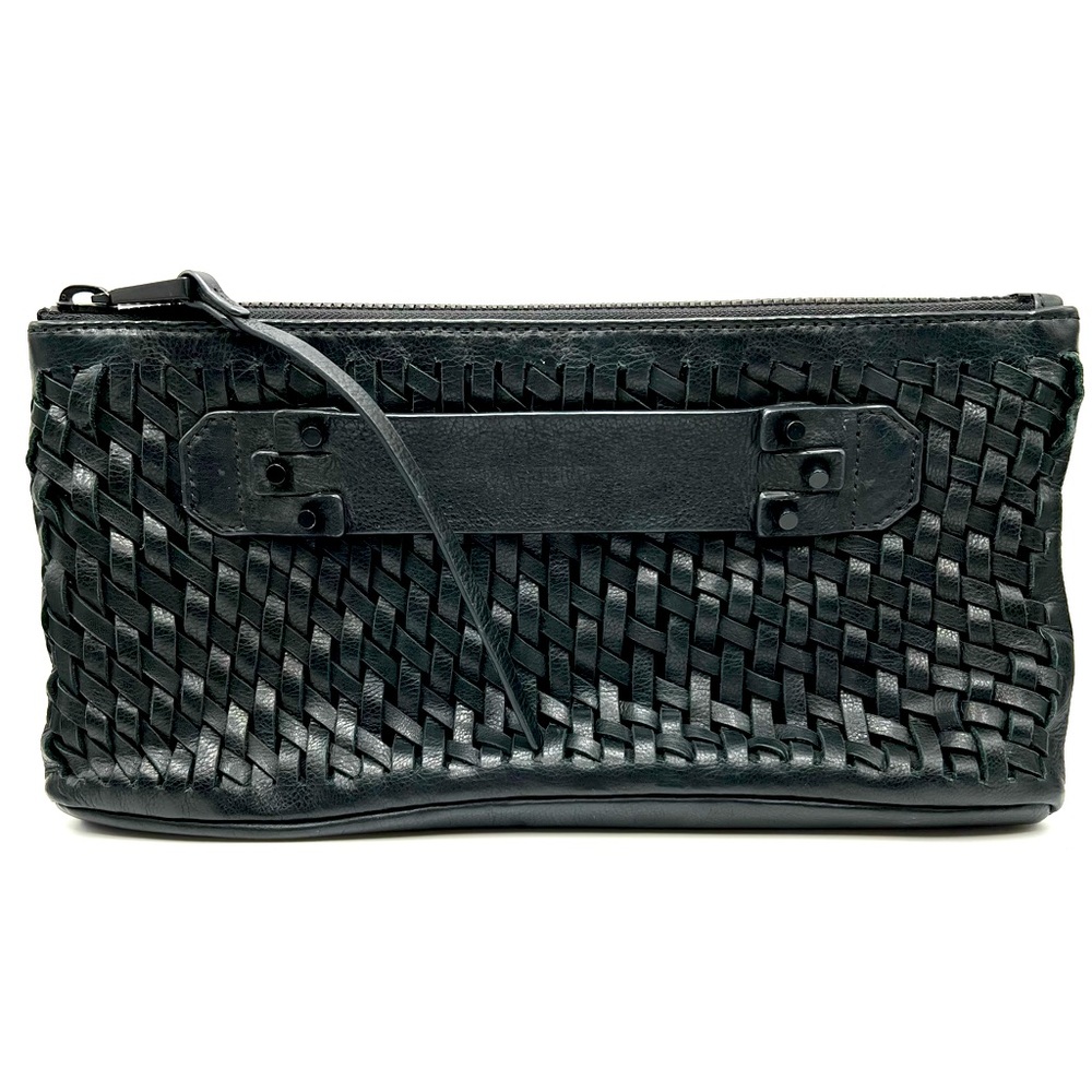 She+Lo Black Leather Small Bag Clutch Zipper Closure 6x12 in